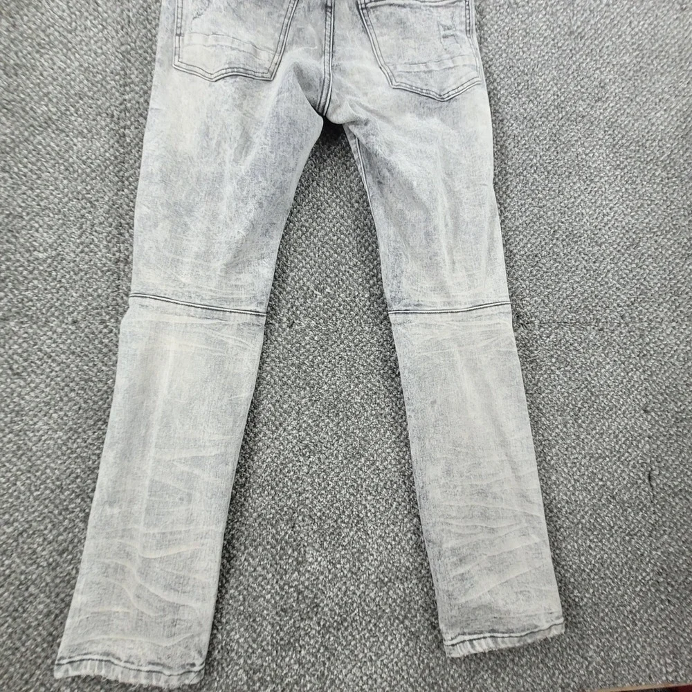 Smoke Rise Mens Distressed Acid‎ Wash Moto Jeans Gray 28x32 Slim Ripped Denim
